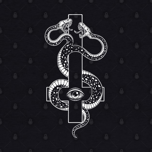 inverted cross. satanic two-headed serpent by OccultOmaStore